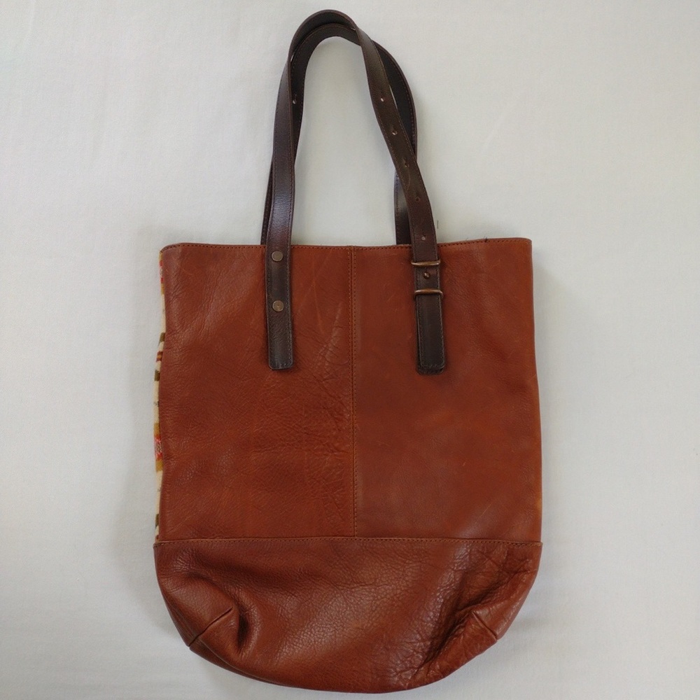 Pendleton Wyeth Trail Tote Open Top Wool & Leather Bag Southwest Aztec Print - Picture 2 of 15